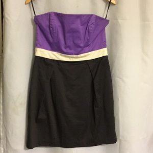 EUC 10 strapless boned chest dress, black/wh/purp